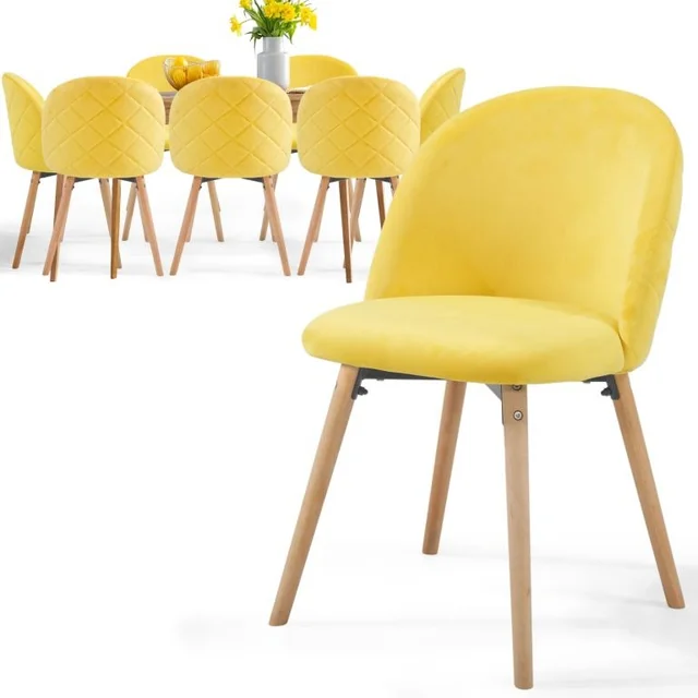 MIADOMODO aksominių valgomojo kėdžių rinkinys, geltona, 8