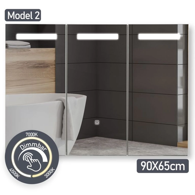 MIADOMODO Dulap cu oglindă cu iluminare LED,90 X 65 cm