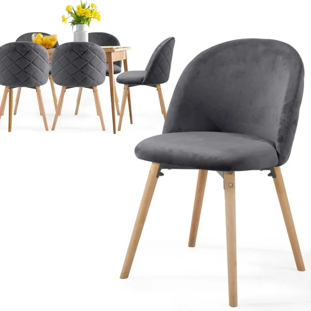 MIADOMODO Set fluwelen stoelen, donker. grijs, 6 st.