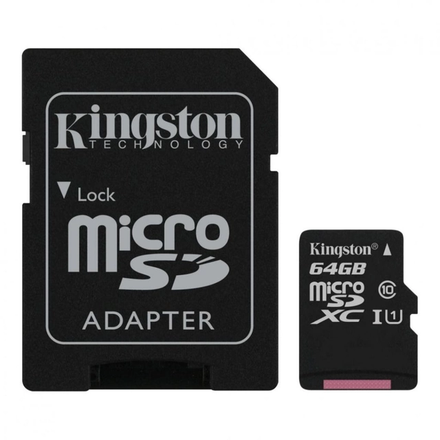 MicroSD Card 64GB, CANVAS Select Plus 10 A1 with Adapter - Kingston