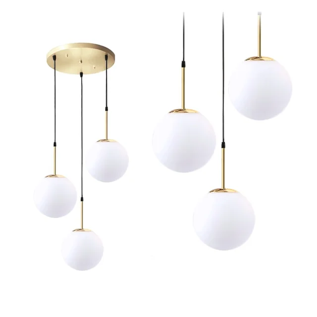 Milk Glass Ball Pendant Lamp APP656-3CPR Gold