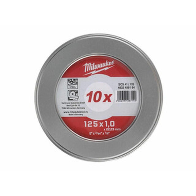 milwaukee 125x1 Disco de corte em uma caixa de metal