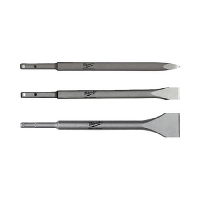 Milwaukee 3 part (pointed, flat and wide) sDS-Plus chisel set