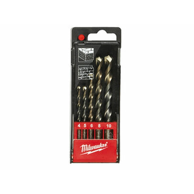 Milwaukee / 4, 5, 6, 8, 10 mm / ( 5 bucăți) Set de foraj pentru rocă în cutie de plastic