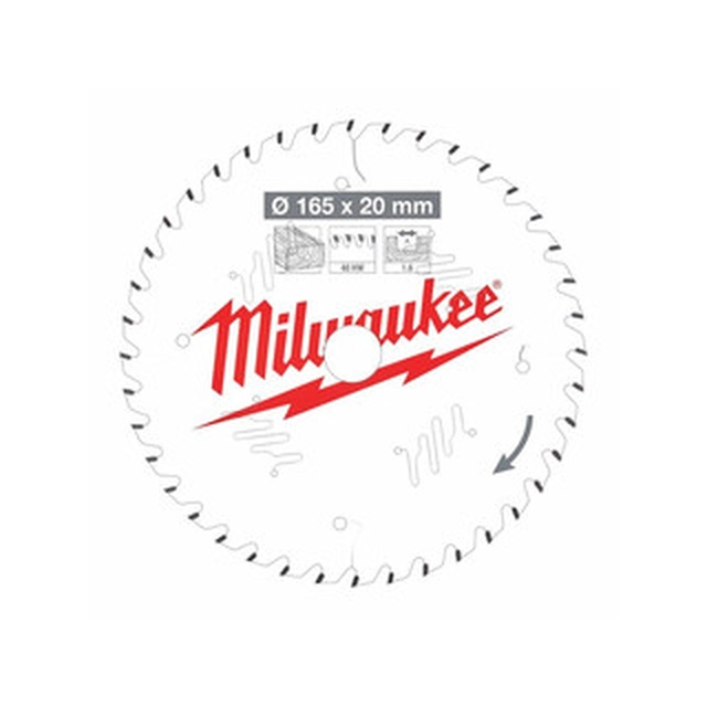 Milwaukee cirkelzaagblad 165 x 20 mm | aantal tanden: 40 db | snijbreedte: 1,6 mm