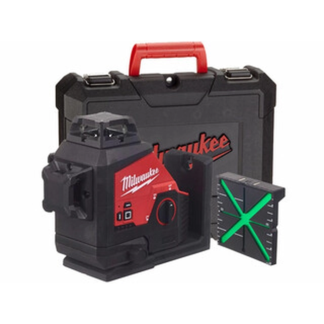 Milwaukee M12 3PL-0C Grøn linje laser Effektiv stråle med signalinterceptor: 0 - 100 m | Uden batteri og oplader | I en kuffert