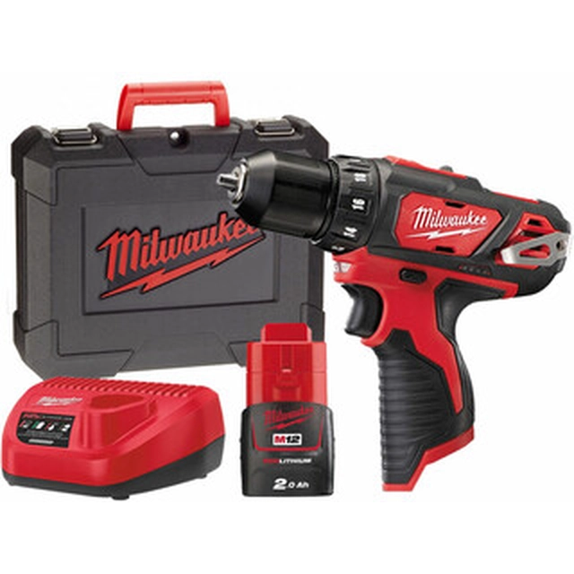 Milwaukee M12 BDD-201C cordless drill driver with chuck 12 V | 30 Nm | Carbon brush | 1 x 2 Ah battery + charger | In a suitcase