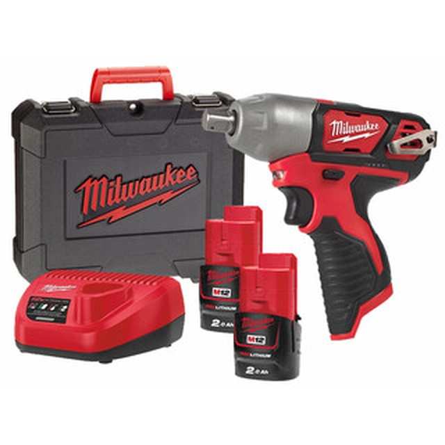 Milwaukee M12 BIW12-202C Akku-Schlagschrauber 12 V | 138 Nm | 1/2 Zoll | Kohlebürste | 2 x 2 Ah Akku + Ladegerät | In einem Koffer