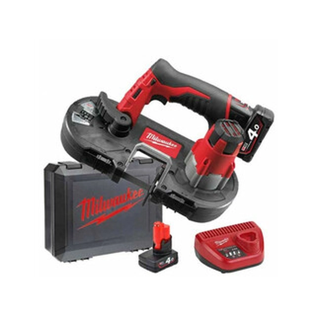 Milwaukee M12 BS-402C akkus kézi szalagfűrész 12 V | Fűrészszalag 686 mm x 13 mm x 0,5 mm | Szénkefés | 2 x 4 Ah akku + töltő | Kofferben