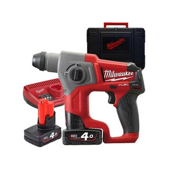 Milwaukee M12 CH-402C akumulatora urbjmašīna 12 V | 1,1 J | Betonā 13 mm | 1,7 kg | Oglekļa brushless | 2 x 4 Ah akumulators + lādētājs | Čemodānā