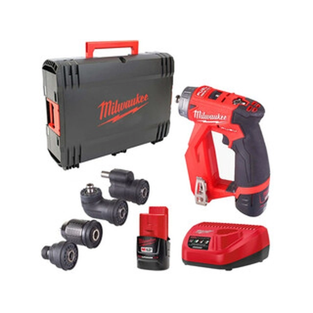 Milwaukee M12 FDDXKIT-202X accuschroefboormachine met bithouder 12 V | 34 Nm | Koolborstelloos | 2 x 2 Ah-accu + lader | In Heavy Duty-koffer