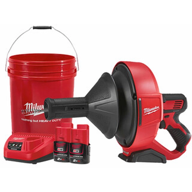 Milwaukee M12BDC8-202C Cordless Unblocker 12 V | 32 - 50 mm | 7,6 m | Carbon brush | 2 x 2 Ah battery + charger | In a suitcase