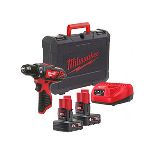 Milwaukee M12BDD-402C cordless drill driver with chuck 12 V | 30 Nm | Carbon brush | 2 x 4 Ah battery + charger | In a suitcase