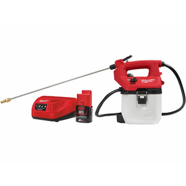 Milwaukee M12BHCS3L-201 Akku-Spritzgerät 12 V | 3,7 l | Versand insgesamt. 1,1 - 0,4 l/min | Kohlebürste | 1 x 2 Ah Akku + Ladegerät | Im Karton