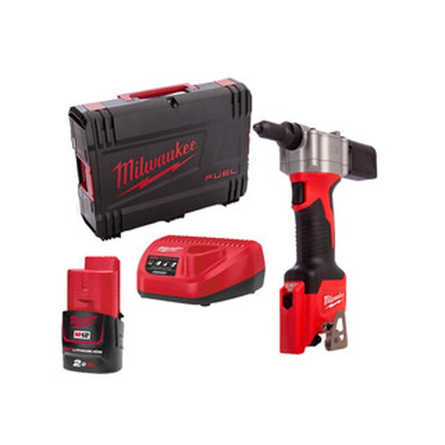 Milwaukee M12BPRT-201X Akku-Blindnietgerät 12 V | 2,4 - 4,8 mm | 9000 N | Kohlebürste | 1 x 2 Ah Akku + Ladegerät | Im Heavy Duty Koffer