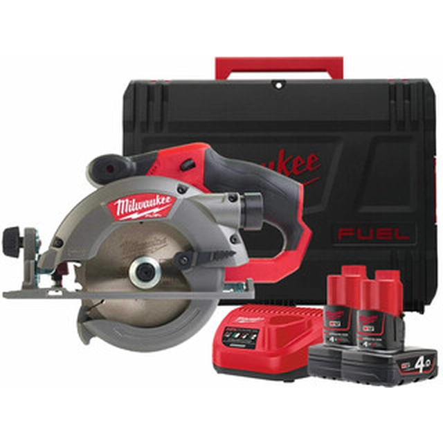 Milwaukee M12CCS44-402C Akku-Kreissäge 12 V | Kreissägeblatt 140 mm x 20 mm | Schneiden max. 44 mm | Carbon bürstenlos | 2 x 4 Ah Akku + Ladegerät | In einem Koffer