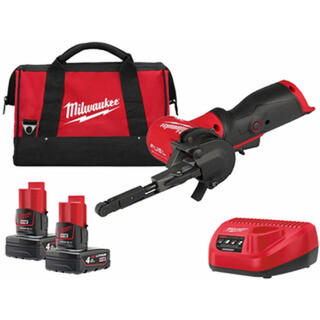 Milwaukee M12FBFL10-402B akkus keskeny szalagcsiszoló 12 V | 10 x 330 mm | Szénkefementes | 2 x 4 Ah akku + töltő | Kartondobozban