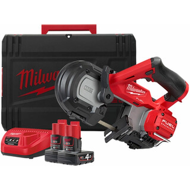 Milwaukee M12FBS64-402C Bezprzewodowa ręczna piła taśmowa 12 V | Piła taśmowa 776,29 mm x 12,7 mm x 0,5 mm | Bezszczotkowy węglowy | 2 x 4 Ah akumulator + ładowarka | W walizce