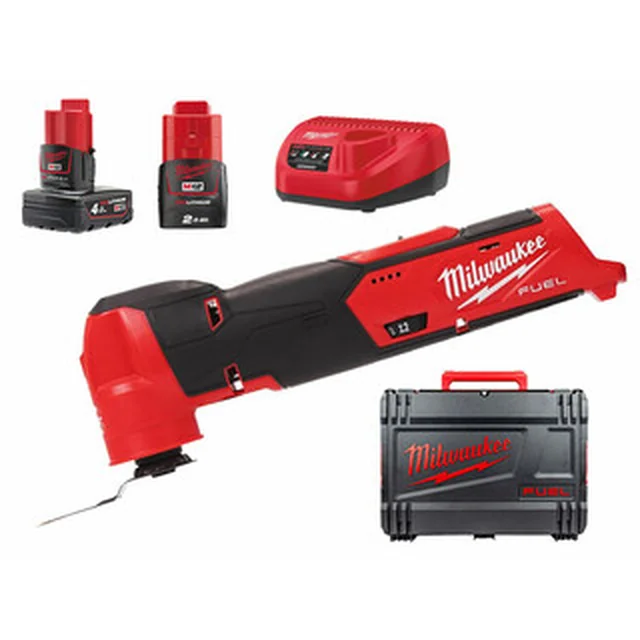 Milwaukee M12FMT-422X akumulatorski večnamenski stroj z vibriranjem 12 V | 10000 - 20000 1/min | 1,8 ° | Brez krtačk | 2 Ah + 4 Ah baterija + polnilec | V primeru Heavy Duty