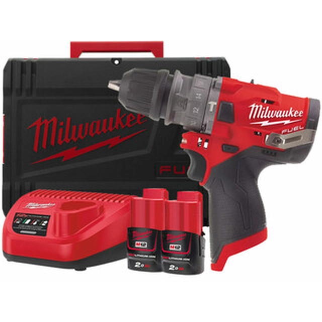 Milwaukee M12FPDX-202X accuklopboormachine 12 V | 37 Nm | 0 - 13 mm | Koolborstelloos | 2 x 2 Ah-accu + lader | In Heavy Duty-koffer