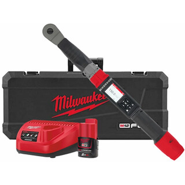 Milwaukee M12ONEFTR12-201C akku digitaalinen manuaalinen momenttiavain 12 V | 16,9 - 203,4 Nm | 1/2 tuumaa | Hiiliharjaton | 1 x 2 Ah akku + laturi