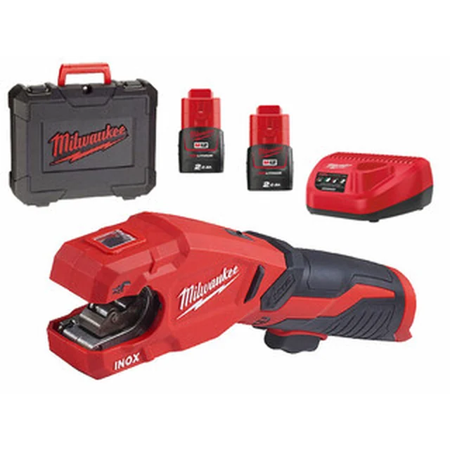 Milwaukee M12PCSS-202C cordless pipe cutter 12 V | 12 - 28 mm | Carbon brush | 2 x 2 Ah battery + charger | In a suitcase