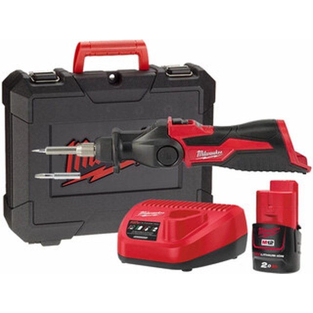 Milwaukee M12SI-201C akku loddekolbe 12 V | 400 °C | 1 x 2 Ah batteri + oplader | I en kuffert