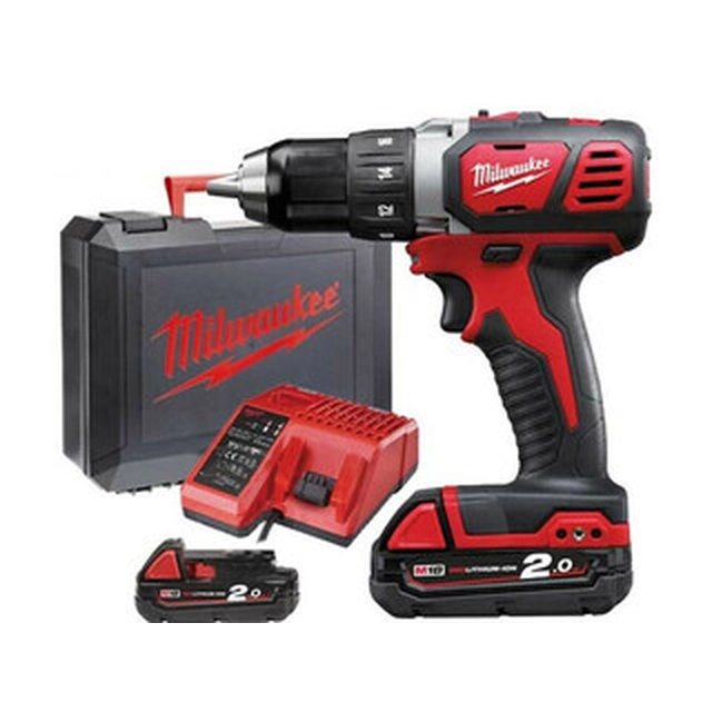 Milwaukee M18 BDD-202C akkuporakone, jossa istukka 18 V | 50 Nm | Hiiliharja | 2 x 2 Ah akku + laturi | Matkalaukussa