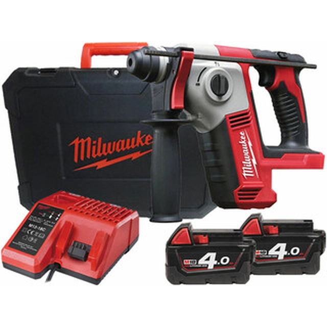 Milwaukee M18 BH-402C Akku-Bohrhammer 18 V | 1,2 J | In Beton 16 mm | 2,5 kg | Kohlebürste | 2 x 4 Ah Akku + Ladegerät | In einem Koffer