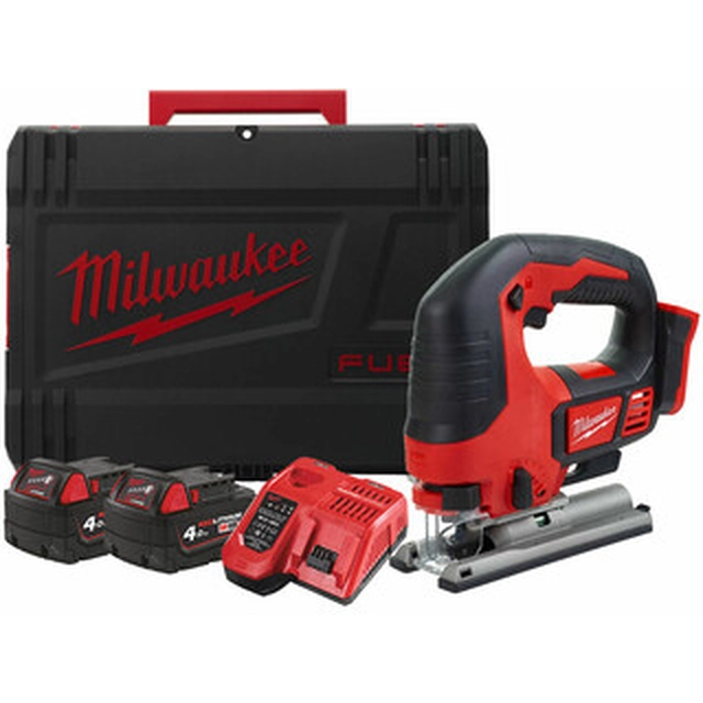 Milwaukee M18 BJS-402C Akku-Stichsäge 18 V | 135 mm | Kohlebürste | 2 x 4 Ah Akku + Ladegerät | In einem Koffer