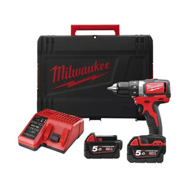 Milwaukee M18 BLDD2-502X accuschroefboormachine met boorkop 18 V | 82 Nm | Koolborstelloos | 2 x 5 Ah-accu + lader | In Heavy Duty-koffer