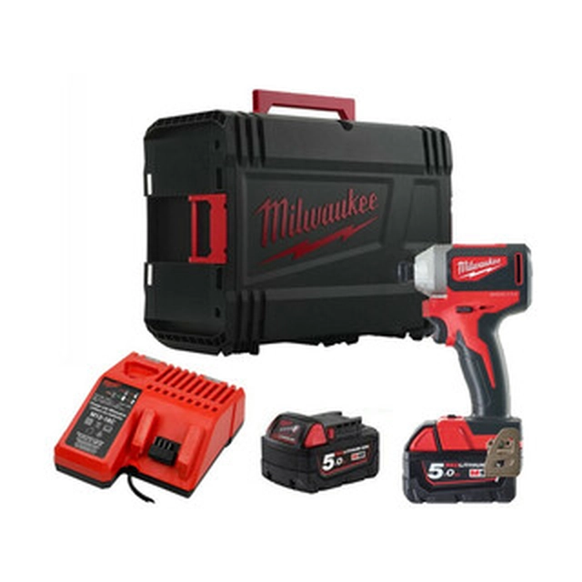 Milwaukee M18 BLID2-502X accu-slagschroevendraaier met bithouder 18 V | 180 Nm | 1/4 bits | Koolborstelloos | 2 x 5 Ah-accu + lader | In Heavy Duty-koffer