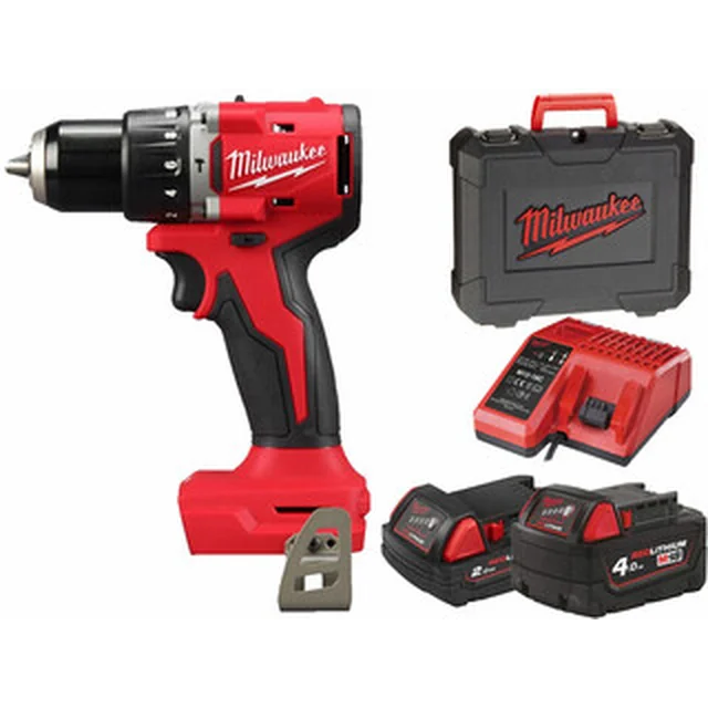 Milwaukee M18 BLPDRC-422C akkuiskuporakone 18 V | 60 Nm | 13 mm | Hiiliharjaton | 1 x 2 Ah akku/1 x 4 Ah akku + laturi | Heavy Duty -tapauksessa