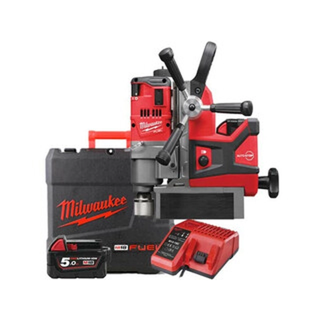 Milwaukee M18 FMDP-502C akkumagneettijalustainen porakone 18 V | Halkaisija 0 - 38 | 19 mm Weldon | Hiiliharjaton | 2 x 5 Ah akku + laturi | Matkalaukussa