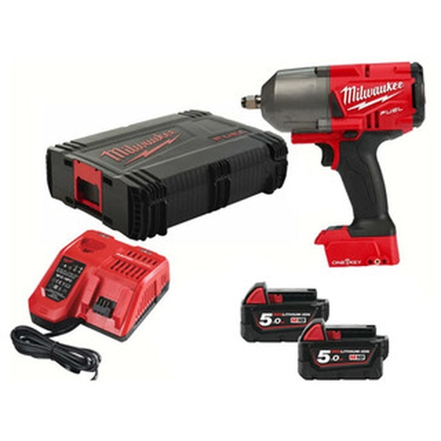 Milwaukee M18 ONEFHIWF12-502X cordless impact driver 18 V | 130 Nm/400 Nm/1356 Nm | 1/2 inches | Carbon Brushless | 2 x 5 Ah battery + charger | In Heavy Duty case