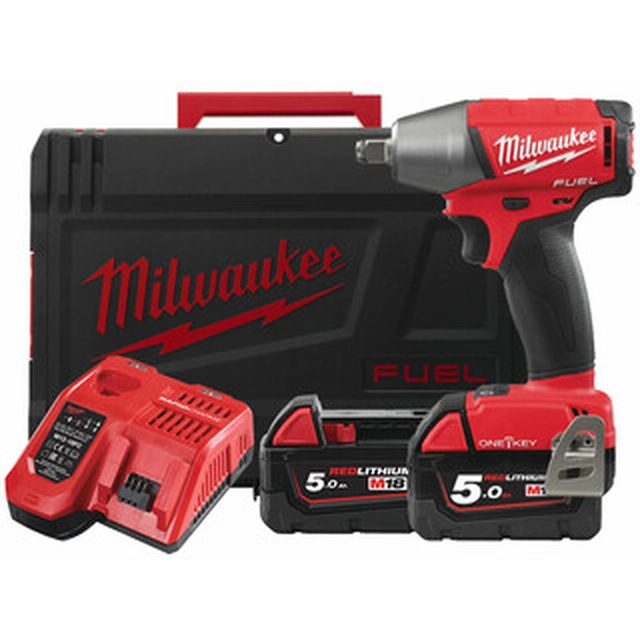 Milwaukee M18 ONEIWF12-502X cordless impact driver 18 V | 40 Nm/120 Nm/220 Nm/300 Nm | 1/2 inches | Carbon Brushless | 2 x 5 Ah battery + charger | In Heavy Duty case