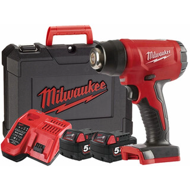 Milwaukee M18BHG-502C akumulátorový horkovzdušný ventilátor 18 V | 470 °C | Uhlíkový kartáč | 2 x 5 Ah baterie + nabíječka