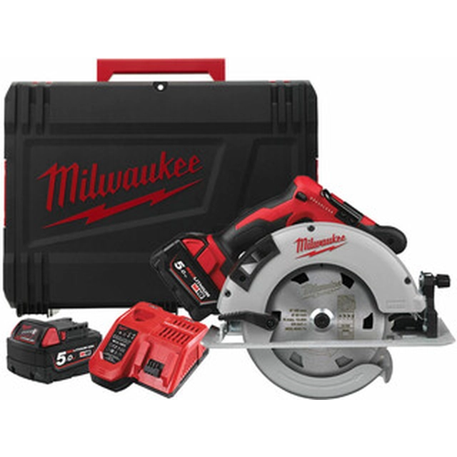 Milwaukee M18BLCS66-502X cordless circular saw 18 V | Circular saw blade 190 mm x 30 mm | Cutting max. 66 mm | Carbon Brushless | 2 x 5 Ah battery + charger | In Heavy Duty case