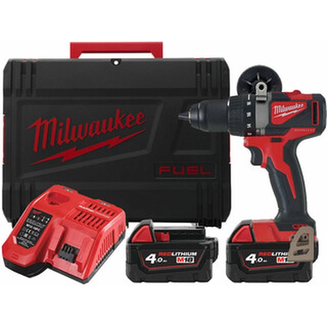 Milwaukee M18BLDD2-402X accuboormachine met boorkop 18 V | 82 Nm | Koolborstelloos | 2 x 4 Ah-accu + lader | In Heavy Duty-koffer