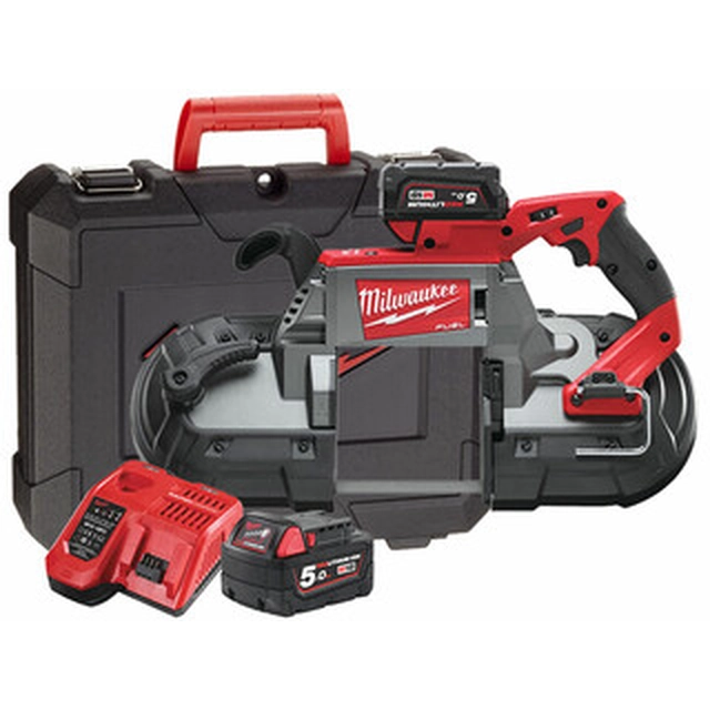 Milwaukee M18CBS125-502C Akku-Handbandsäge 18 V | Sägeband 1140 mm x 13 mm x 0,5 mm | Carbon bürstenlos | 2 x 5 Ah Akku + Ladegerät | In einem Koffer