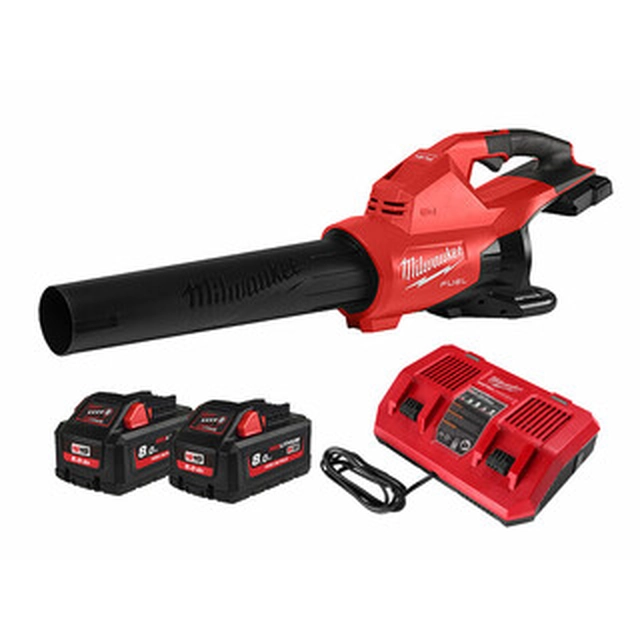 Milwaukee M18F2BL-802 akkupuhallin 18 V | 64 m/s | Hiiliharjaton | 2 x 8 Ah akku + laturi | Pahvilaatikossa