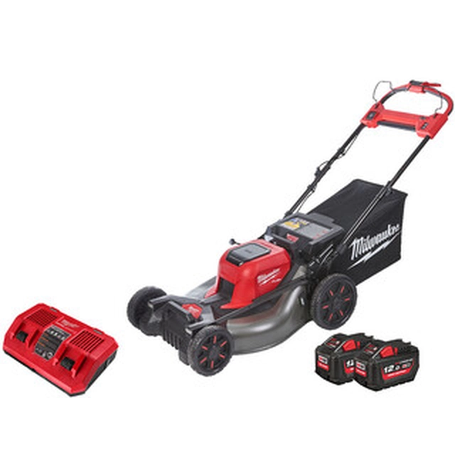 Milwaukee M18F2LM53-122 Akku-Rasenmäher mit Eigenantrieb 2 x 18 V | 530 mm | 0 - 6,4 km/h | 2000 m² | Carbon bürstenlos | 2 x 12 Ah Akku + Ladegerät