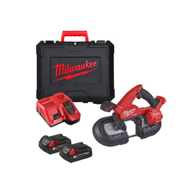 Milwaukee M18FBS85-202C akkus kézi szalagfűrész 18 V | Fűrészszalag 899 mm x 13 mm x 0,5 mm | Szénkefementes | 2 x 2 Ah akku + töltő | Kofferben