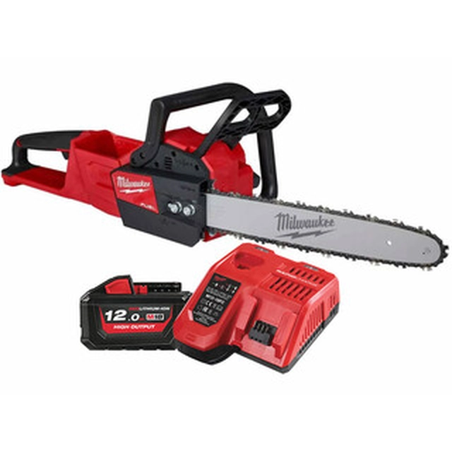 Milwaukee M18FCHSC-121 akkumoottorisaha 18 V | 300 mm | Hiiliharjaton | 1 x 12 Ah akku + laturi | Pahvilaatikossa