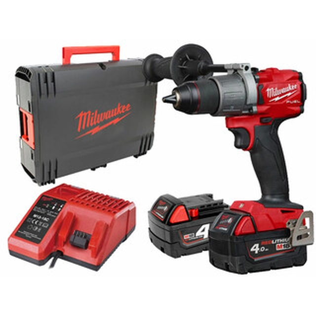 Milwaukee M18FDD2-402C accuboormachine met boorkop 18 V | 135 Nm | Koolborstelloos | 2 x 4 Ah-accu + lader | In een koffer