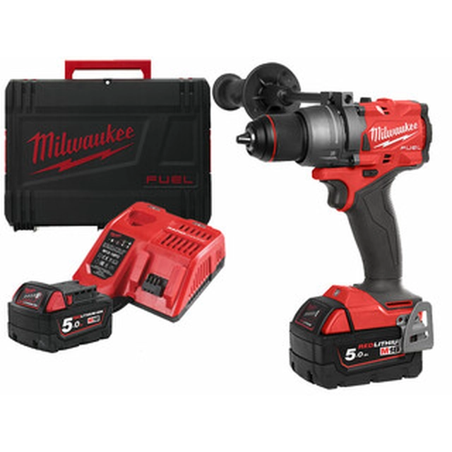 Milwaukee M18FDD3-502X accuboormachine met boorkop 18 V | 158 Nm | Koolborstelloos | 2 x 5 Ah-accu + lader | In Heavy Duty-koffer