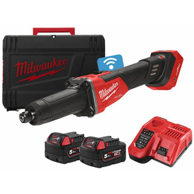 Milwaukee M18FDGROVB-502X accu-rechte schuurmachine 18 V | Koolborstelloos | 2 x 5 Ah-accu + lader | In Heavy Duty-koffer