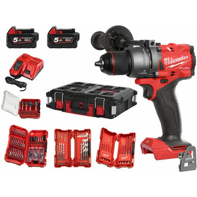 Milwaukee M18FPD3100P-502P акумуляторна ударна дриль 18 V | 158 Нм | 0 - 13 мм | Карбонова безщітка | 2 x 5 Ач акумулятор + зарядний пристрій | У важкому випадку