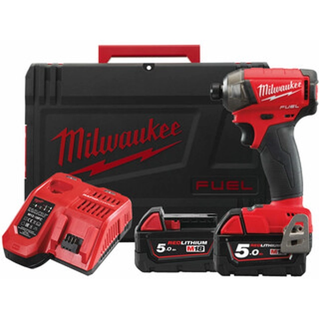 Milwaukee M18FQID-502X cordless impact driver with bit holder 18 V | 50 Nm | 1/4 bits | Carbon Brushless | 2 x 5 Ah battery + charger | In Heavy Duty case