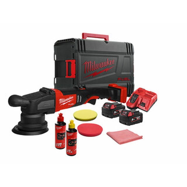 Milwaukee M18FROP15-502XKIT akkus polírozógép 18 V | 125 mm | Szénkefementes | 2 x 5 Ah akku + töltő | Heavy Duty kofferben